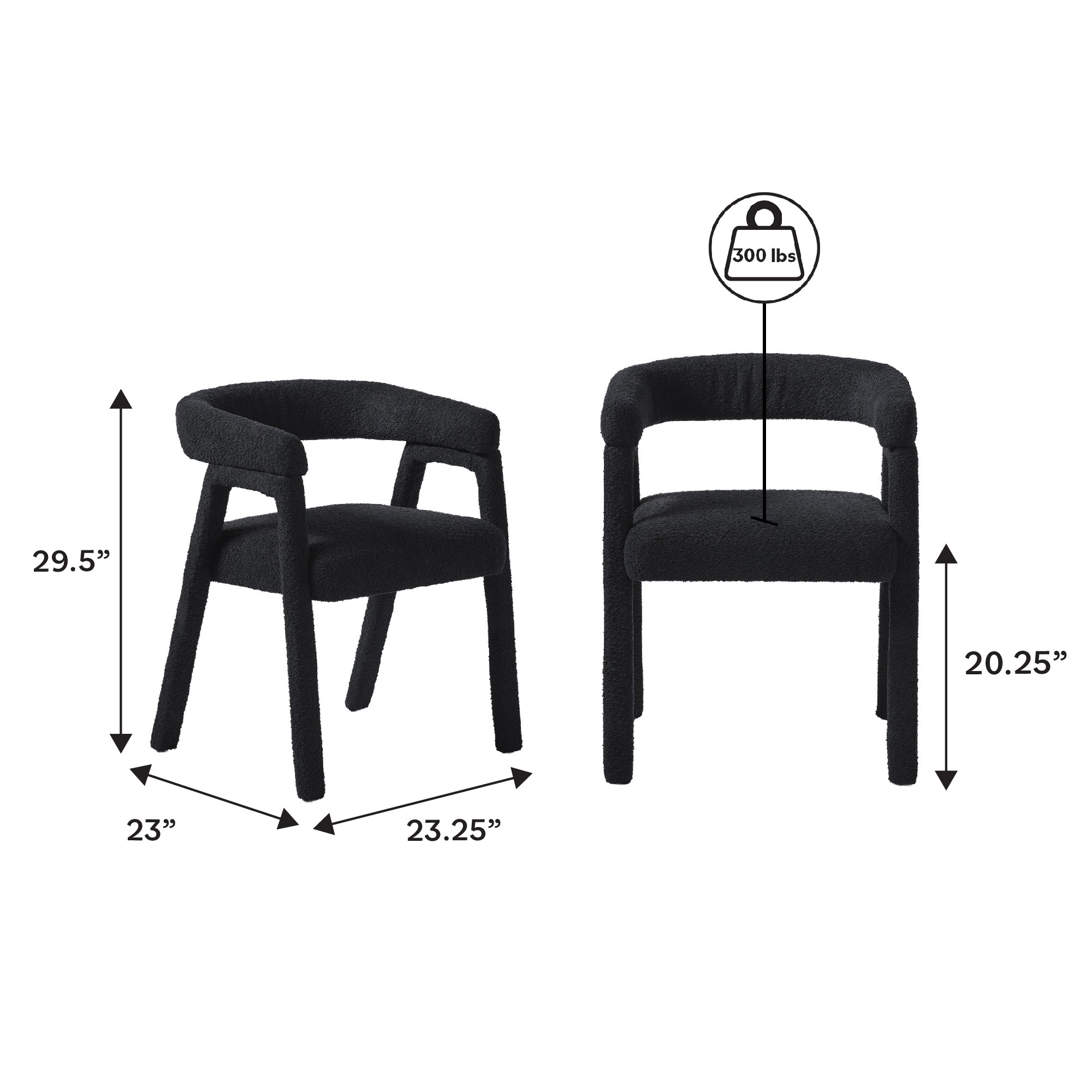 Silla de comedor Ezra Modern Boucle de madera maciza con respaldo redondeado (juego de 2)