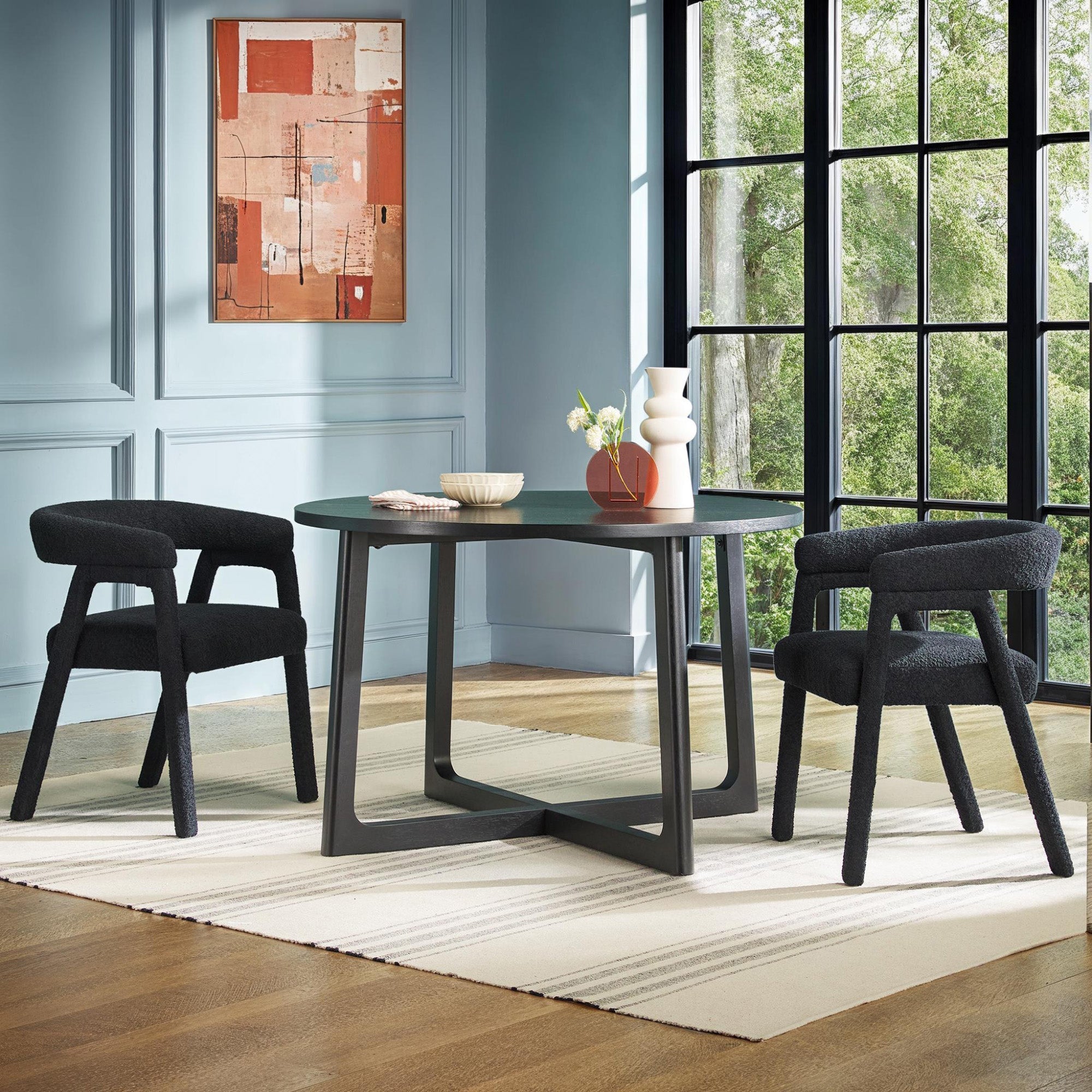 Silla de comedor Ezra Modern Boucle de madera maciza con respaldo redondeado (juego de 2)