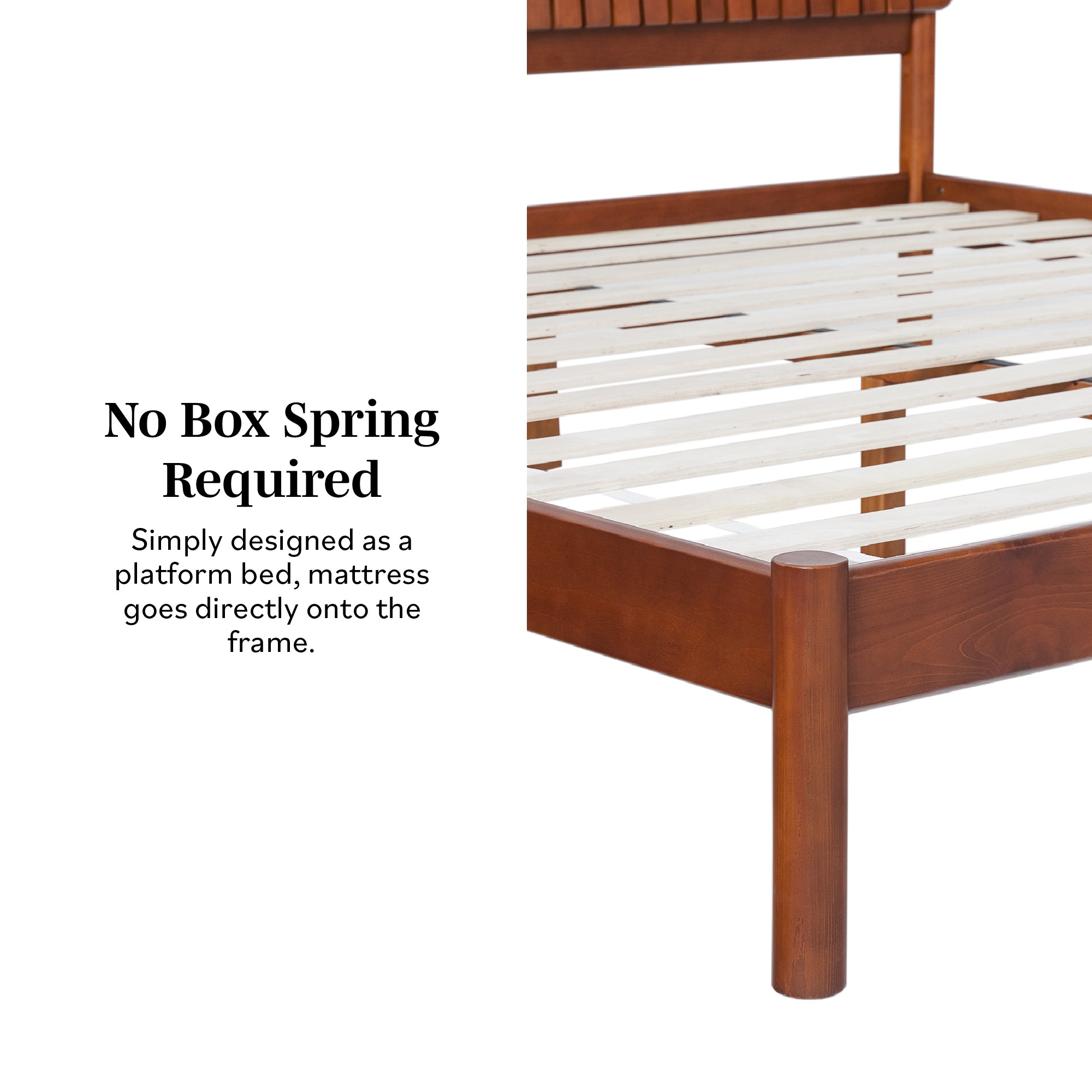 Cabecero de listones Cama de madera maciza de estilo moderno de mediados de siglo