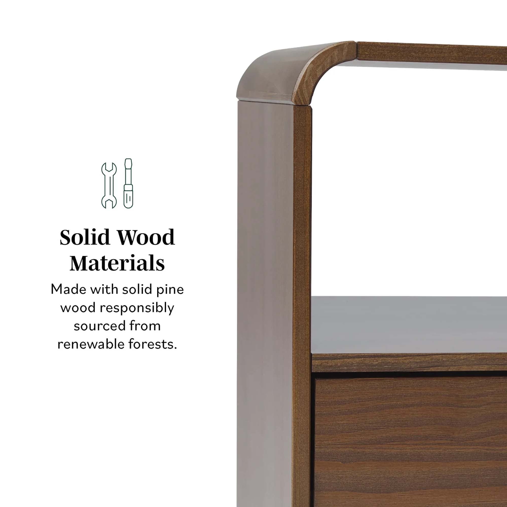 Mesita de noche moderna de madera maciza con marco curvo Elias