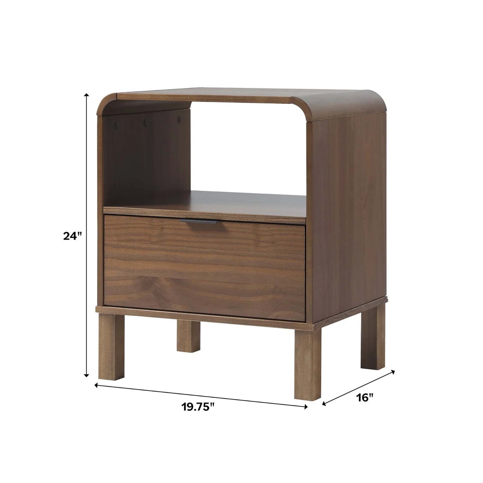 Mesita de noche moderna de madera maciza con marco curvo Elias