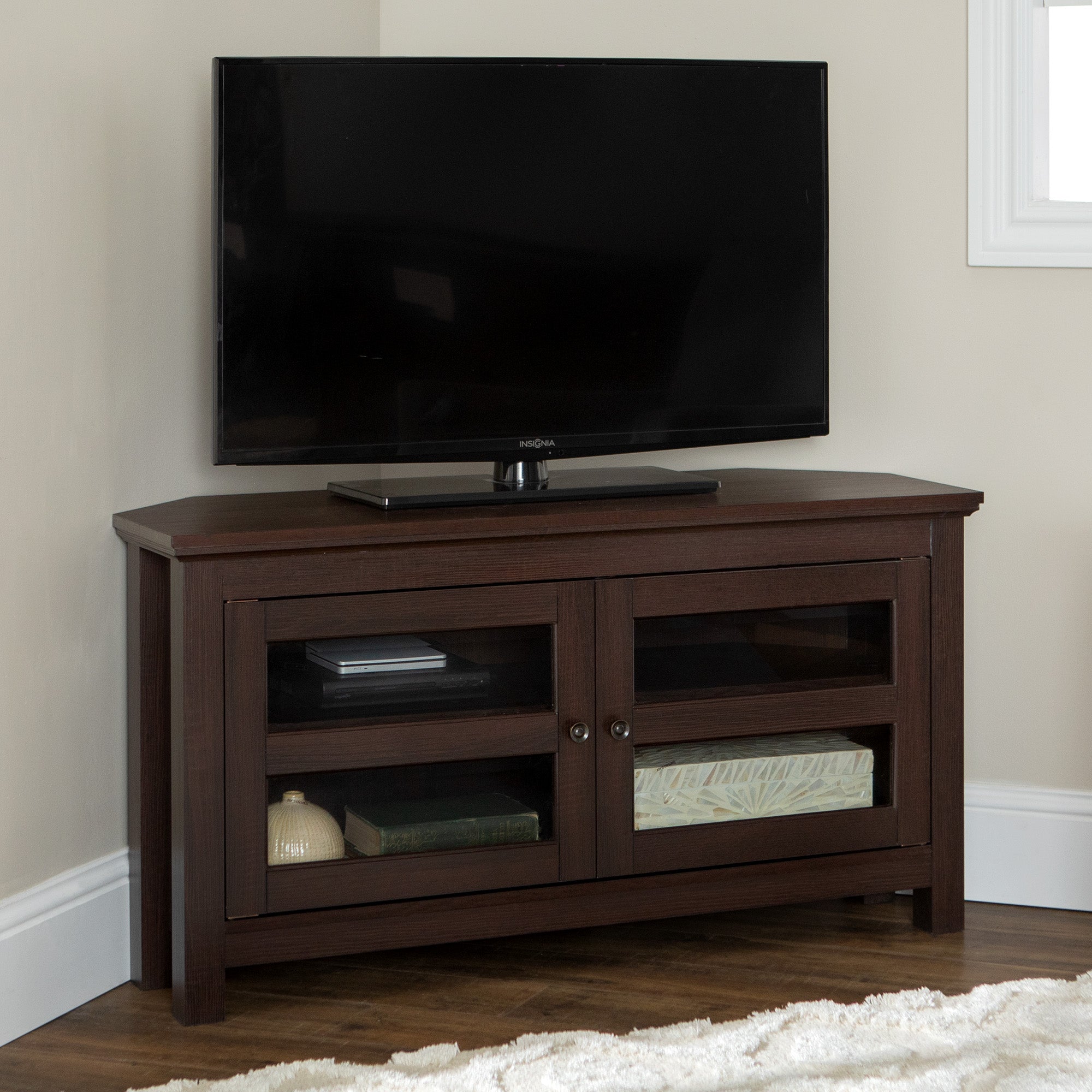 44" Transitional Modern Farmhouse Wood Corner TV Stand