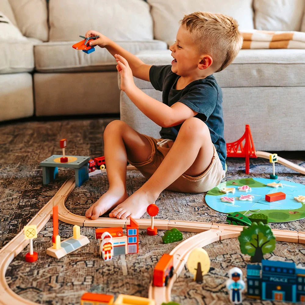 Tiny Land Wooden Train Set 110 Pcs