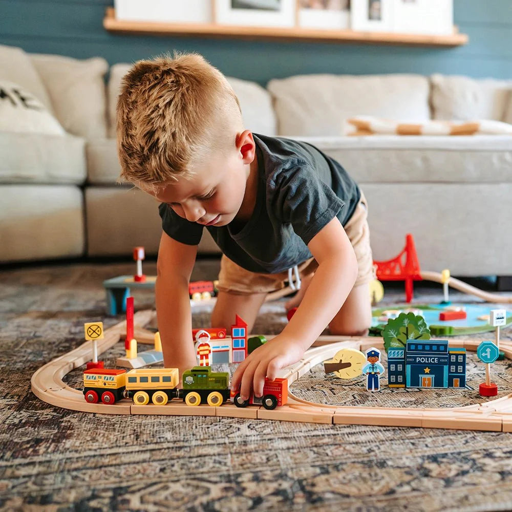 Tiny Land Wooden Train Set 110 Pcs