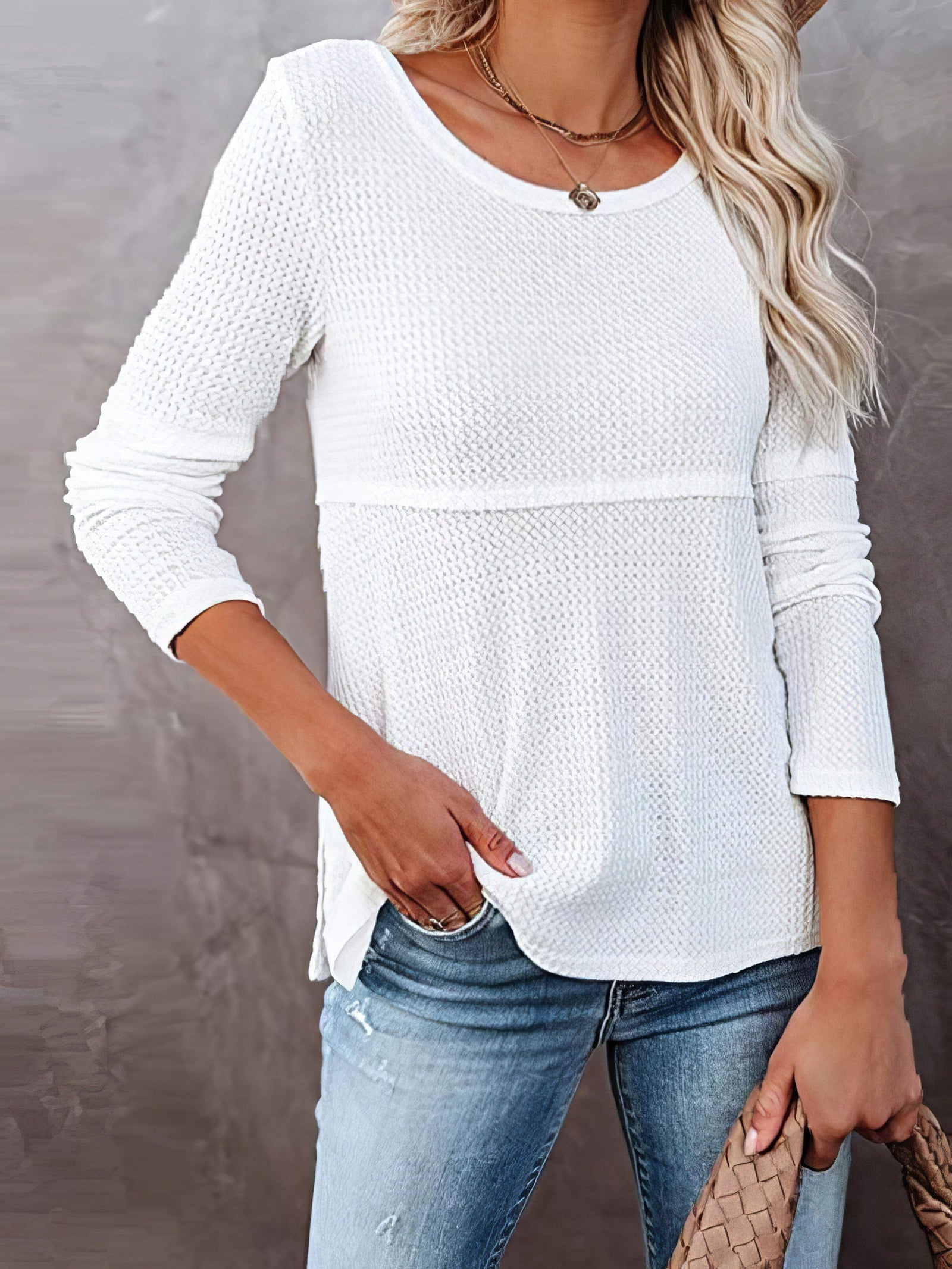 White Waffle Knit Henley