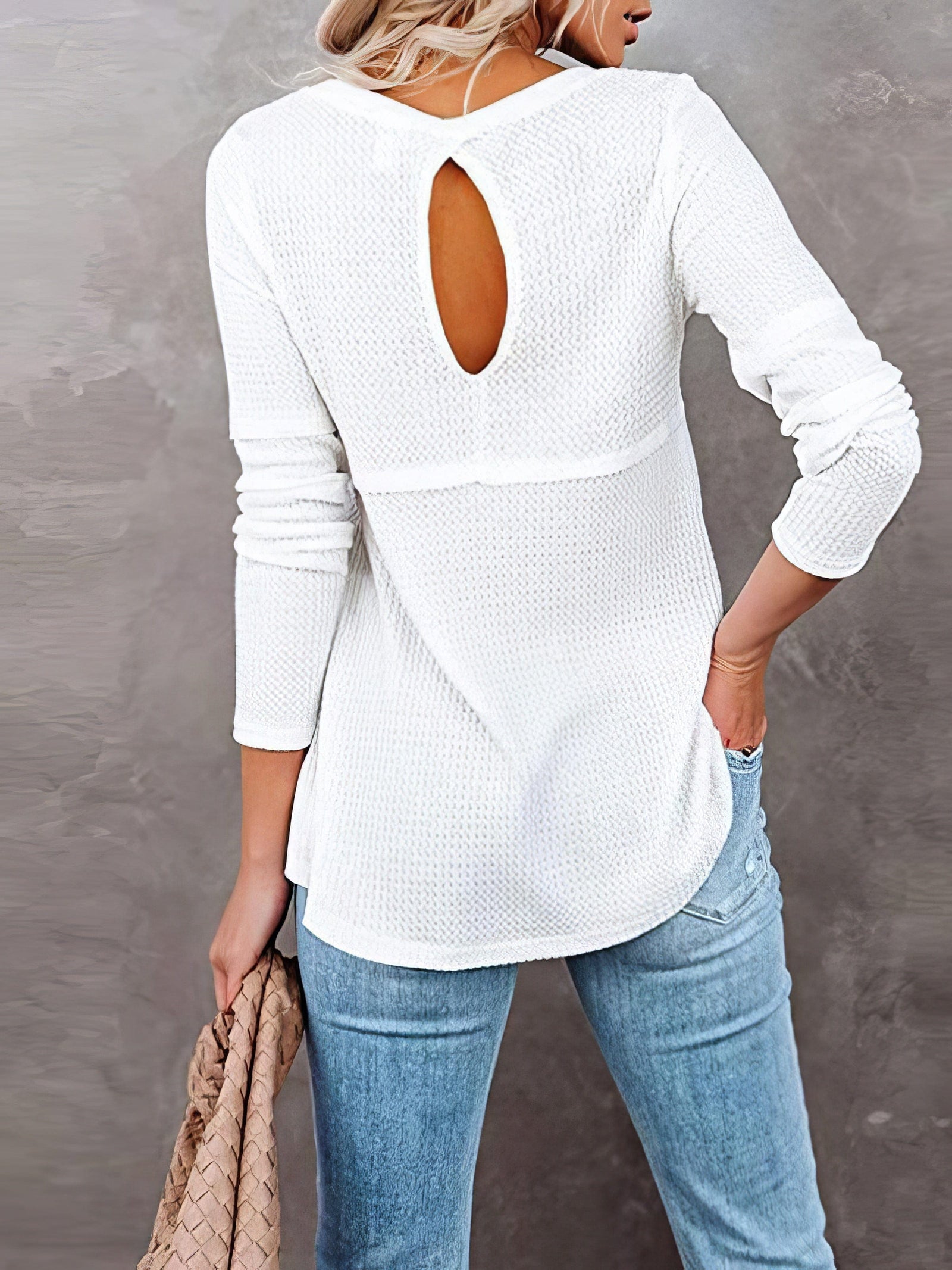 White Waffle Knit Henley