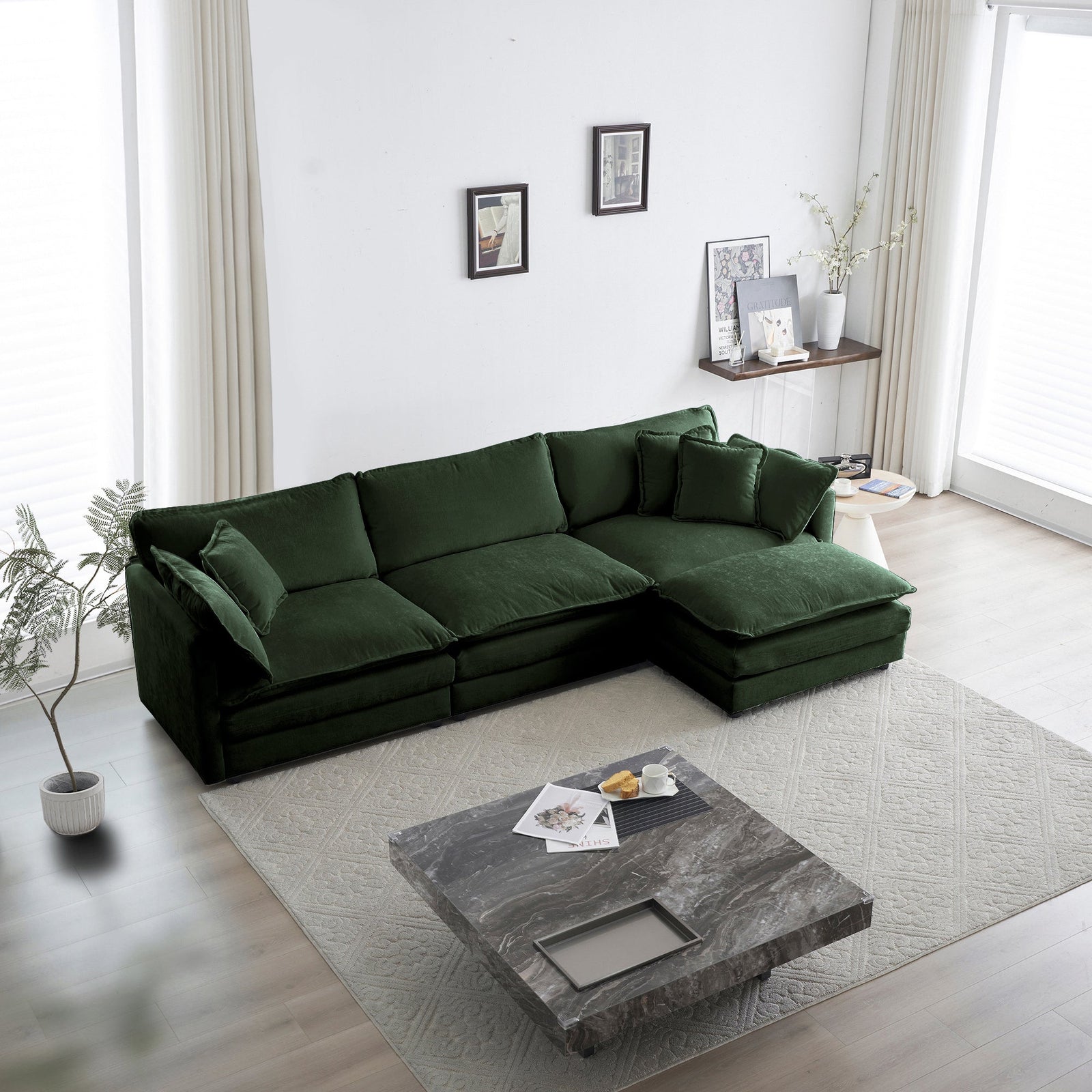 Sofá modular de chenilla con forma de L y otomana de Walker Edison
