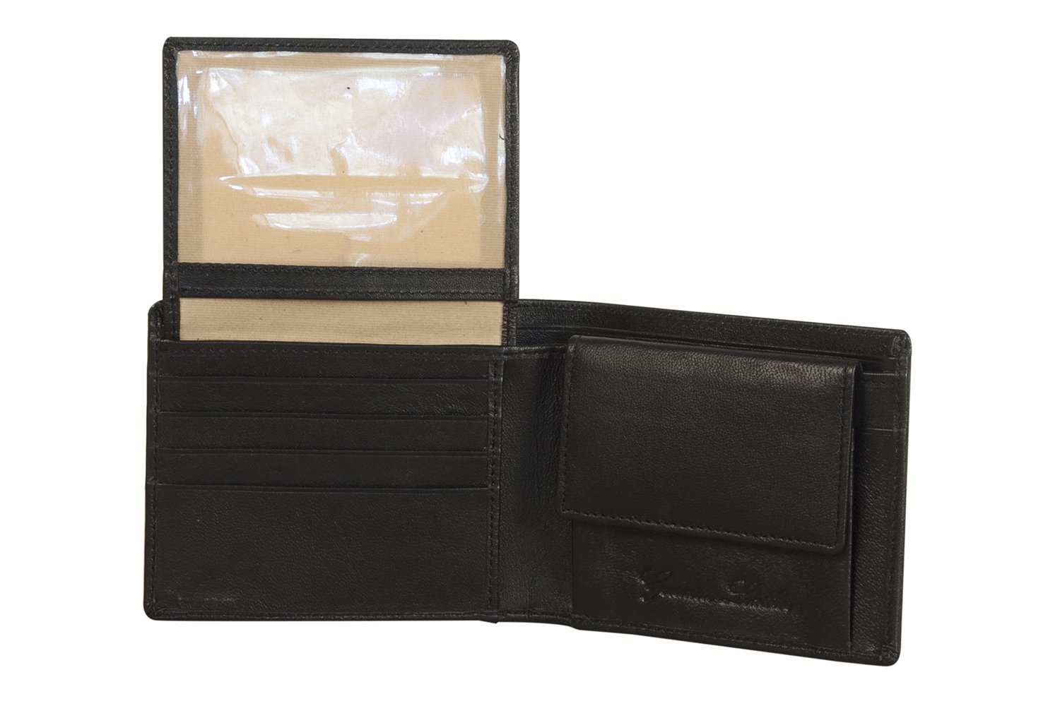 Cartera plegable de cuero Sakkas para hombre con ranuras para tarjetas y ventana para identificación, con bolsa de regalo