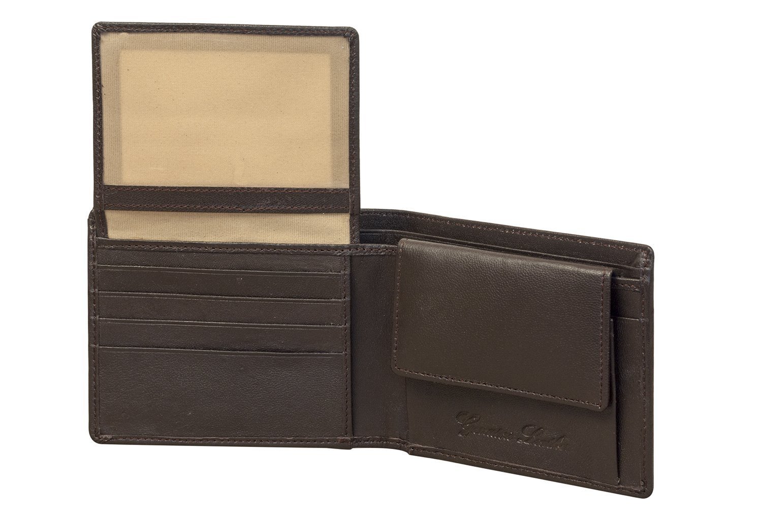 Cartera plegable de cuero Sakkas para hombre con ranuras para tarjetas y ventana para identificación, con bolsa de regalo