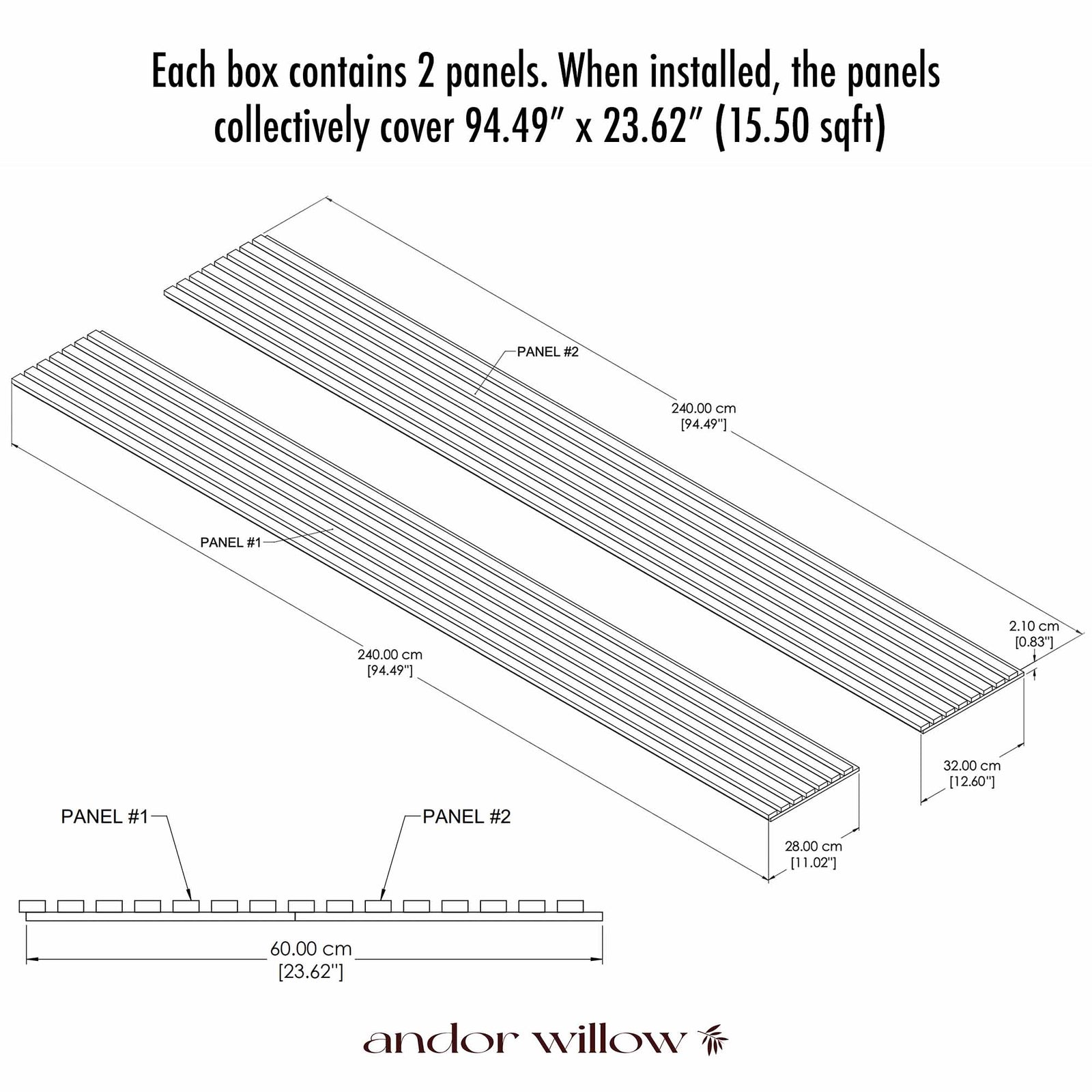 White Oak (Grey Felt) Willow Panel (8' height)
