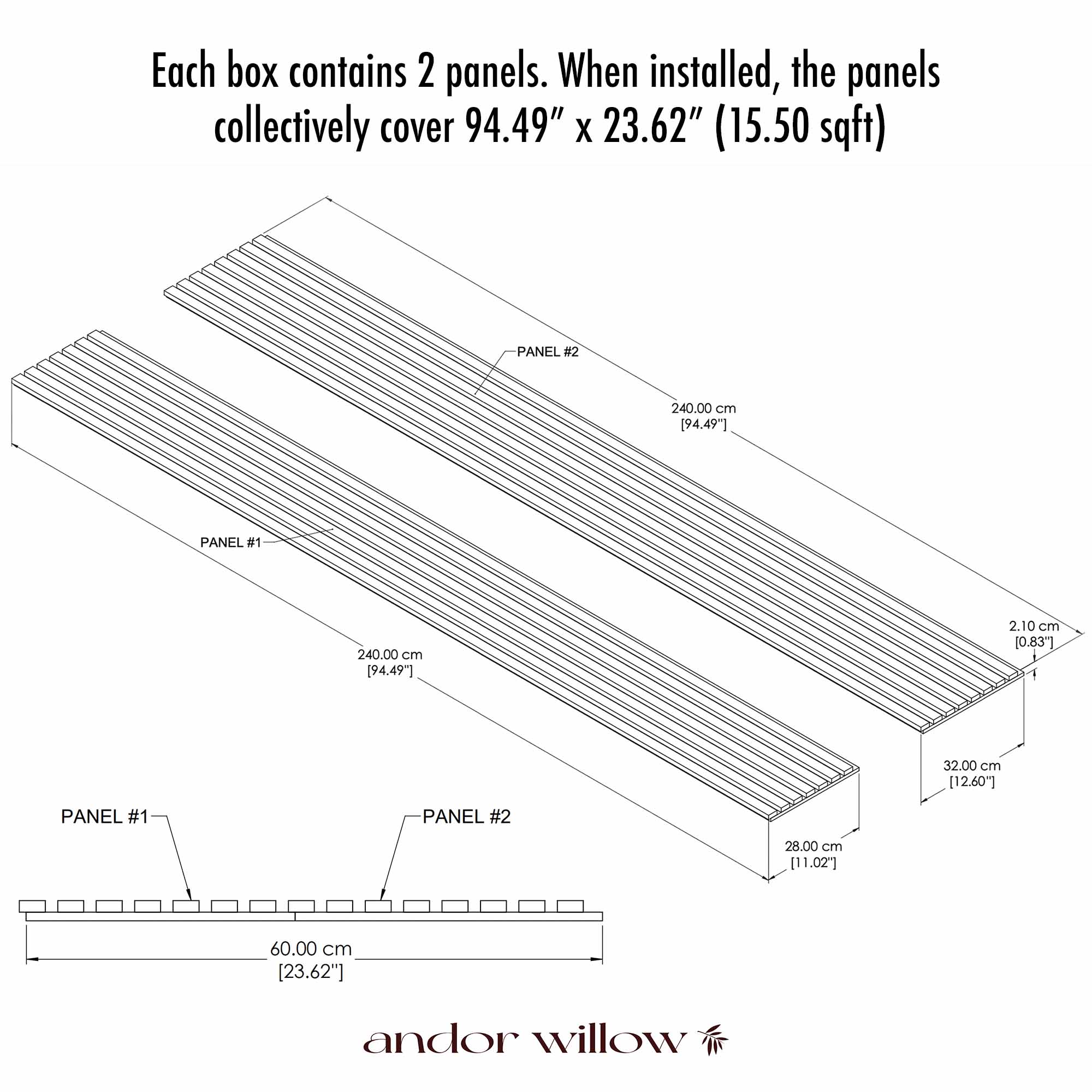 White Oak (Black Felt) Willow Panel (8' height)
