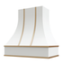 White Range Hood With Curved Front, Brass Strapping and Block Trim - 30", 36", 42", 48", 54" and 60" Widths Available