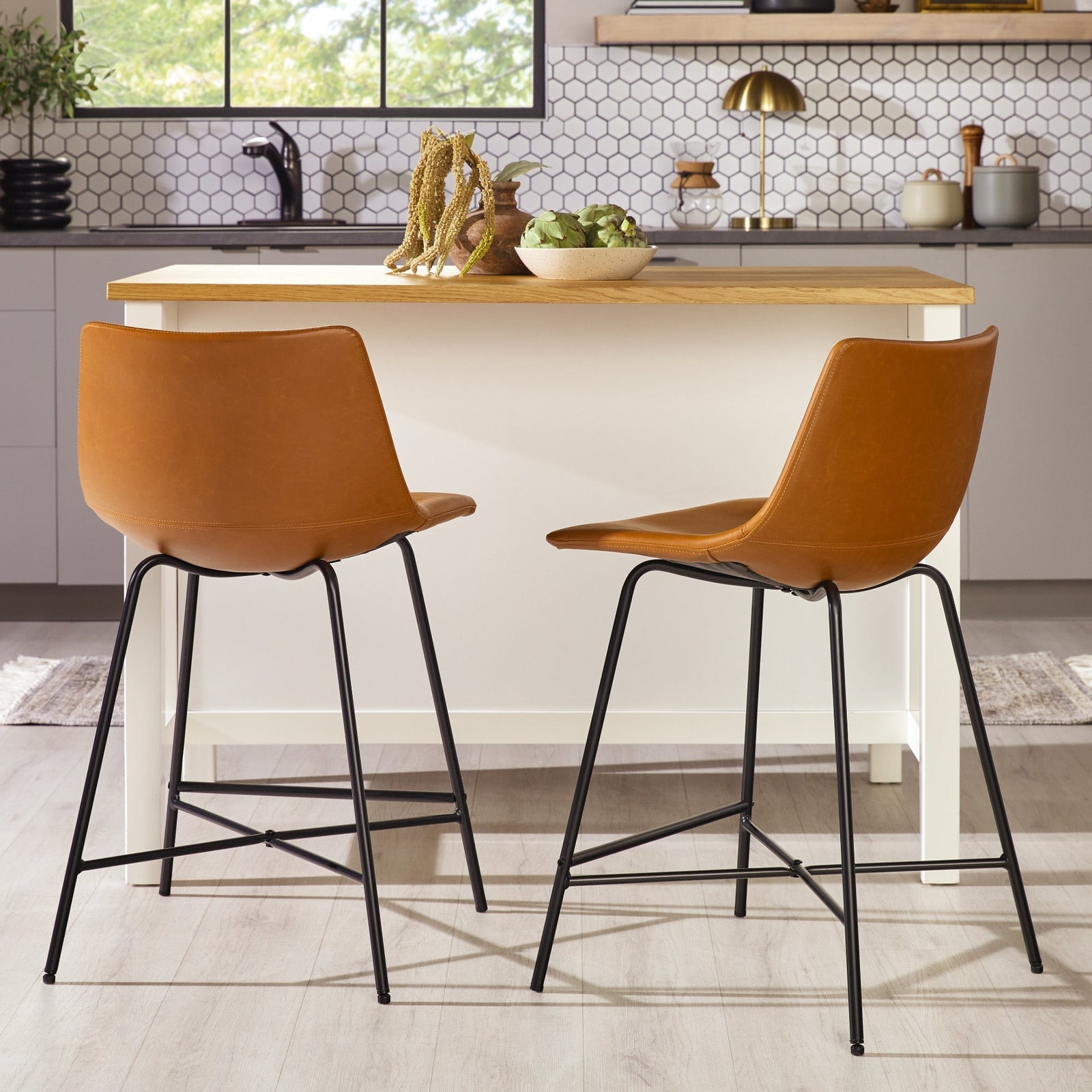 Colección de asientos industriales de piel sintética Xuma Urban (silla de comedor o taburete de bar), juego de 2