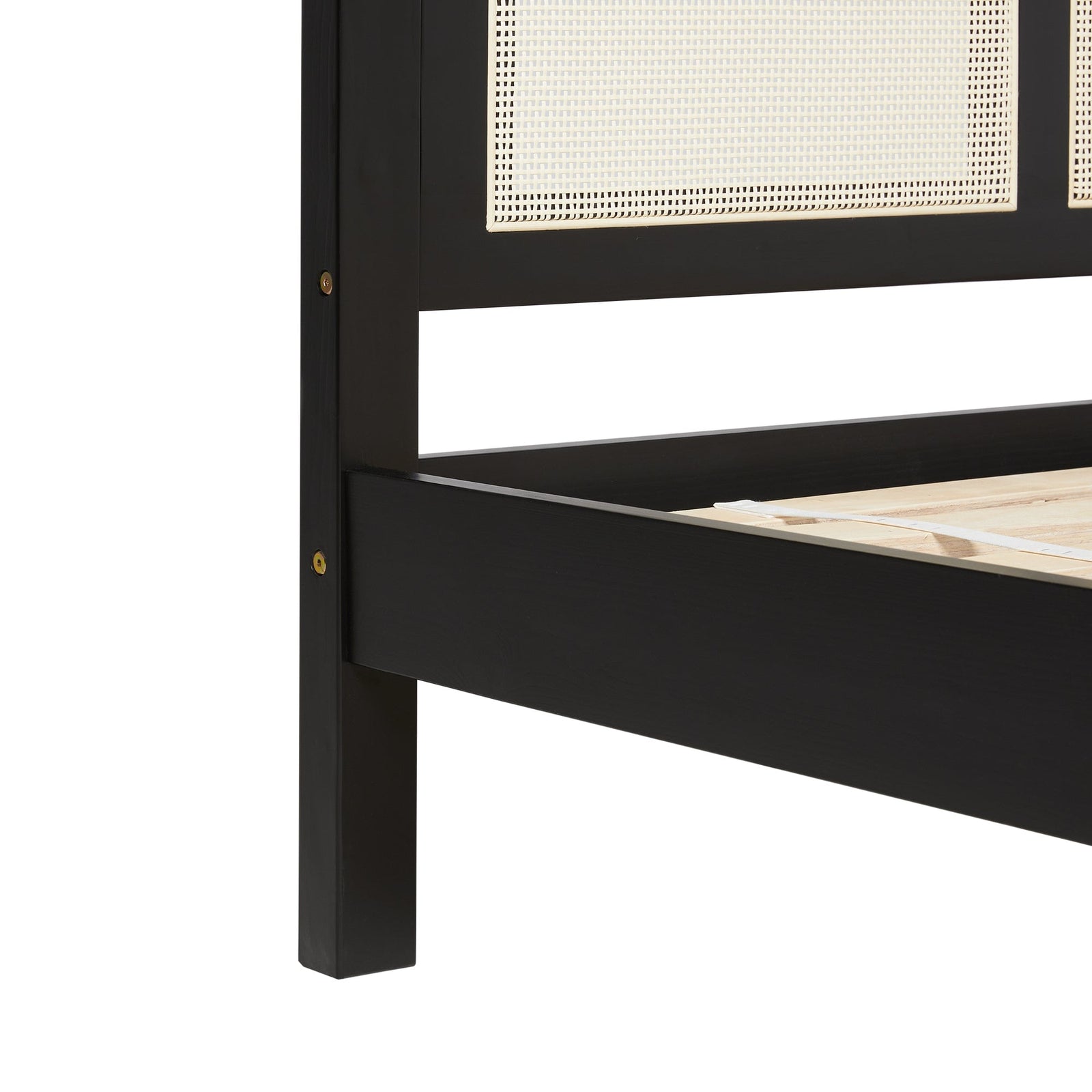 Cama Yasmina con plataforma de madera maciza y paneles de ratán (tamaño Queen o King)