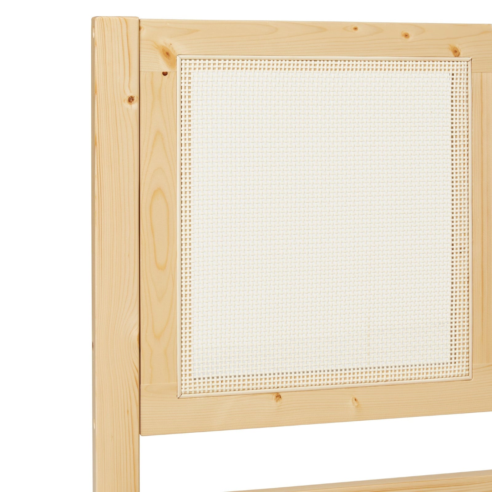 Cama Yasmina con plataforma de madera maciza y paneles de ratán (tamaño Queen o King)
