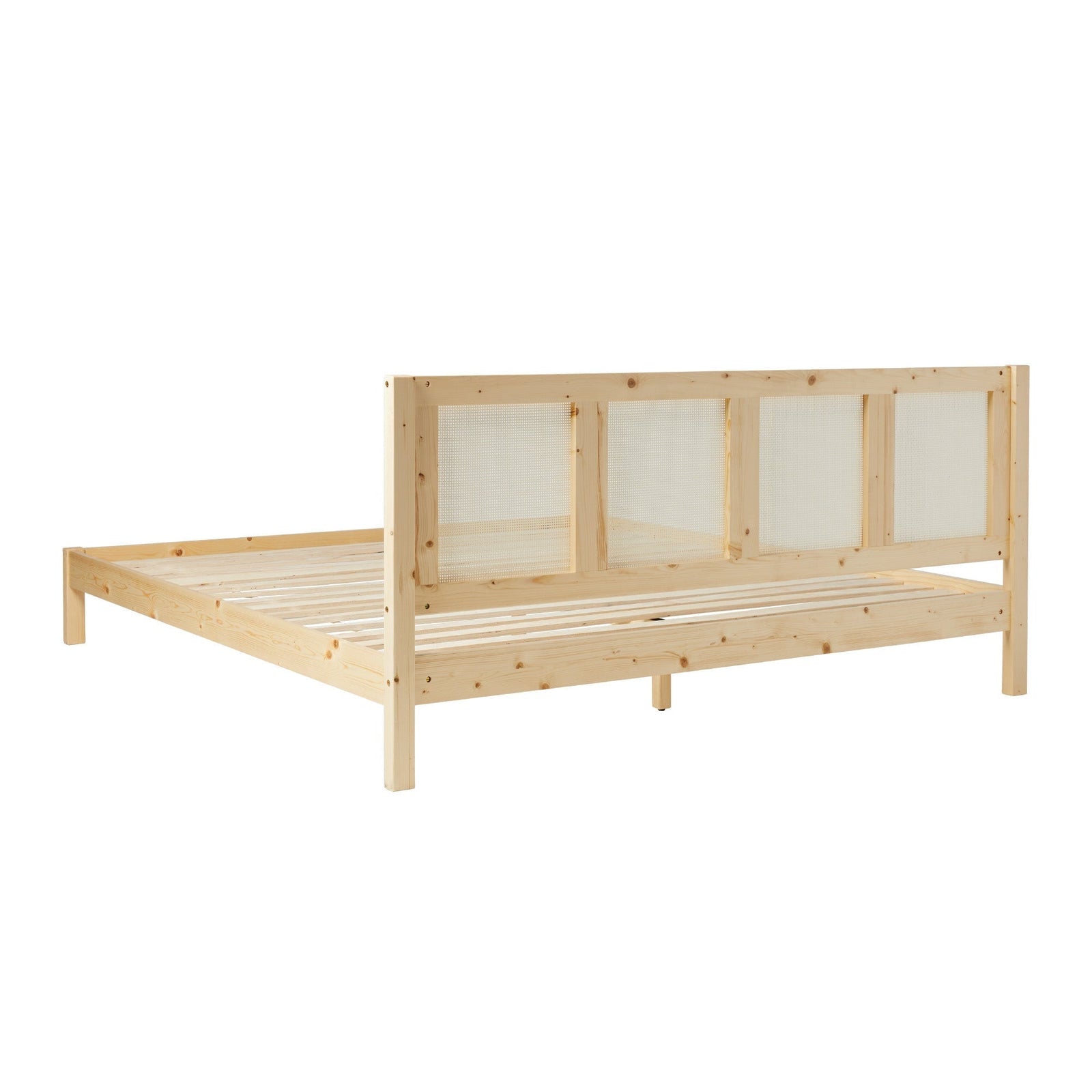Cama Yasmina con plataforma de madera maciza y paneles de ratán (tamaño Queen o King)