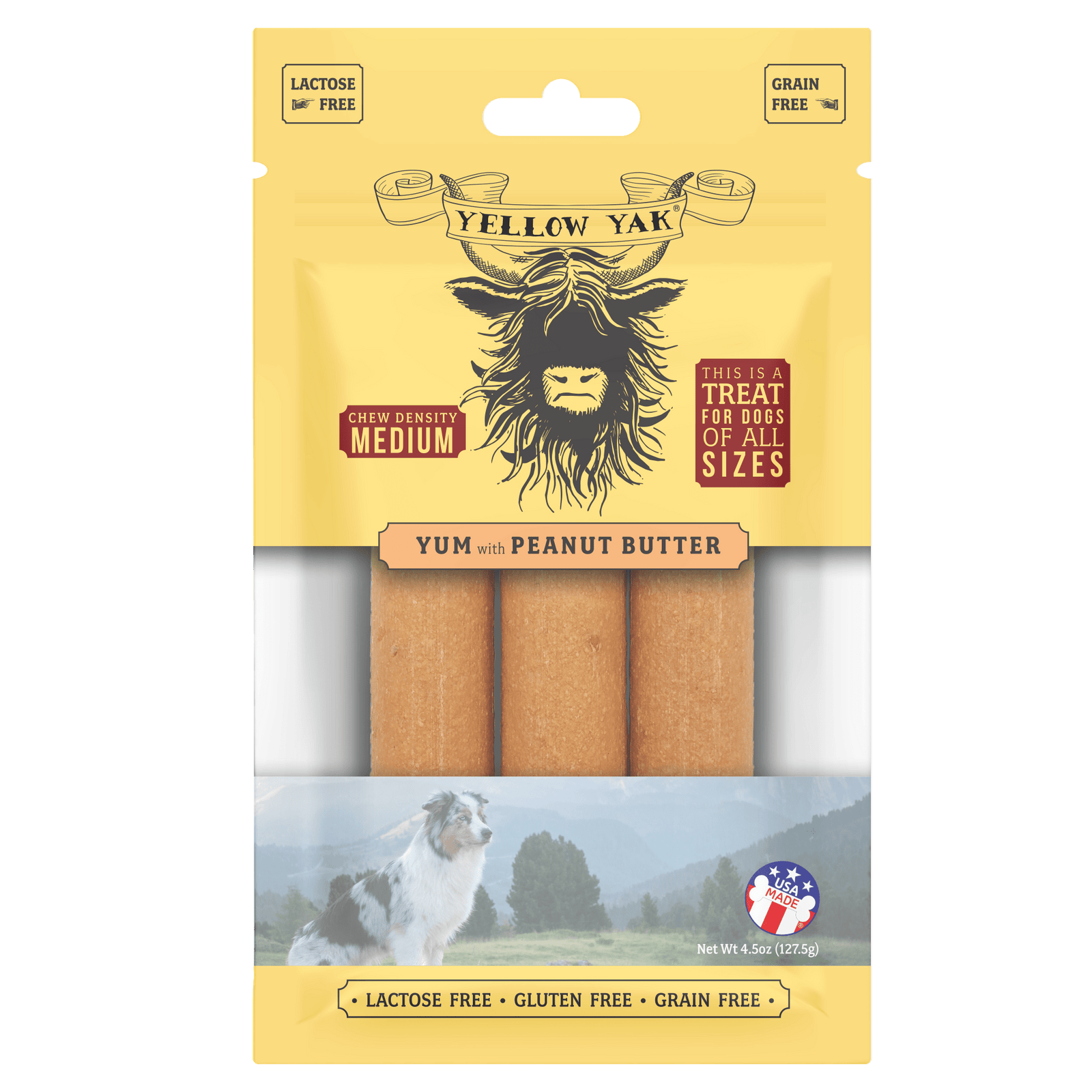 Mantequilla de cacahuete Yellow Yak Yum, masticable de densidad media, 4.5 oz (paquete de 6)