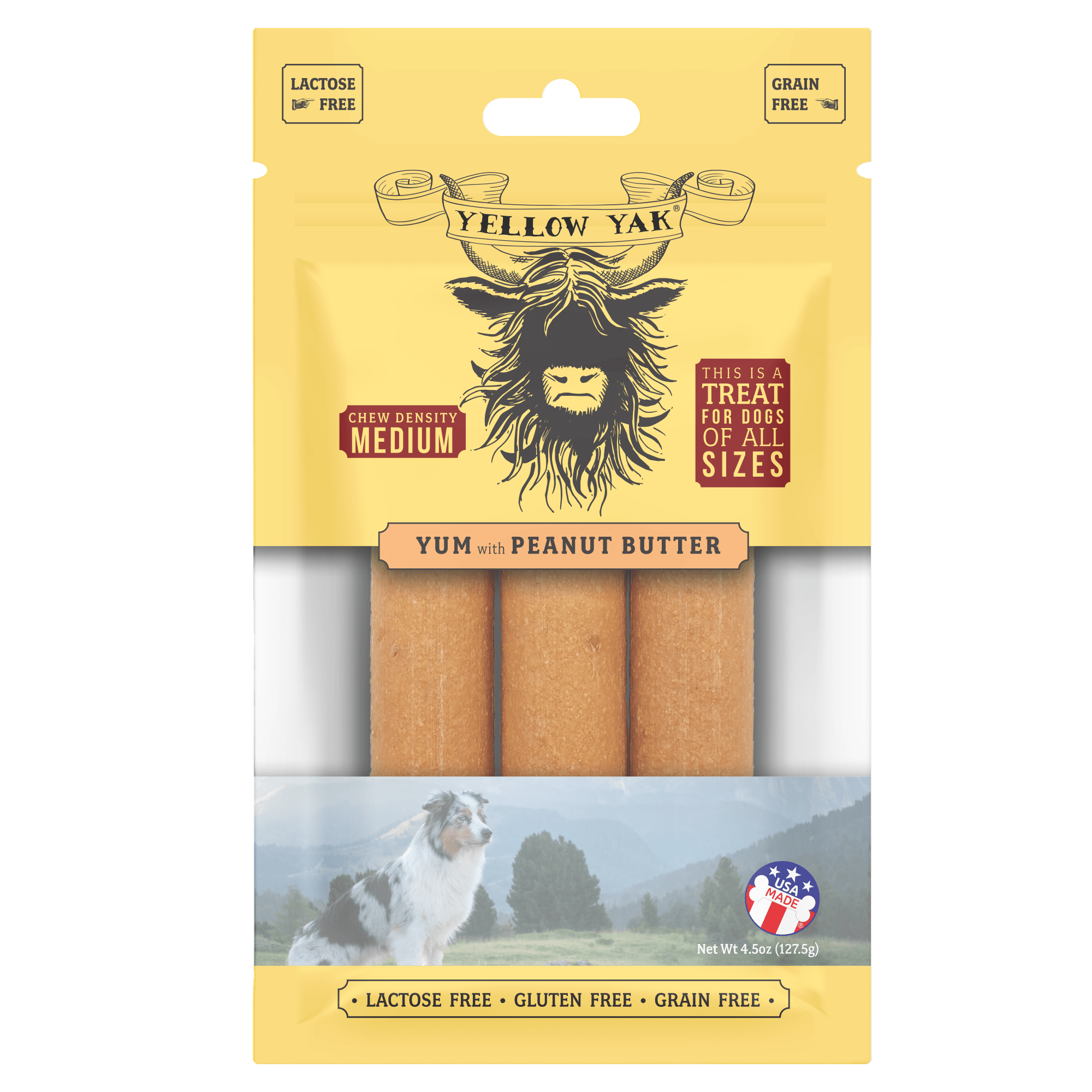 Mantequilla de cacahuete Yellow Yak Yum, masticable de densidad media, 4.5 oz (paquete de 6)