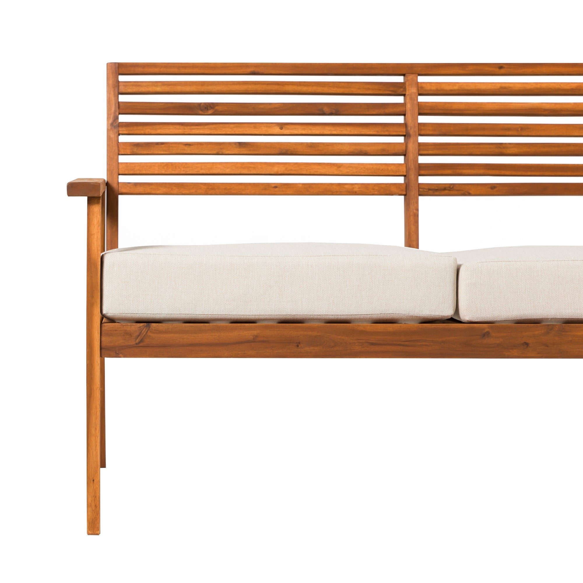 Loveseat de exterior con respaldo de listones de acacia de estilo moderno de mediados de siglo de Zander