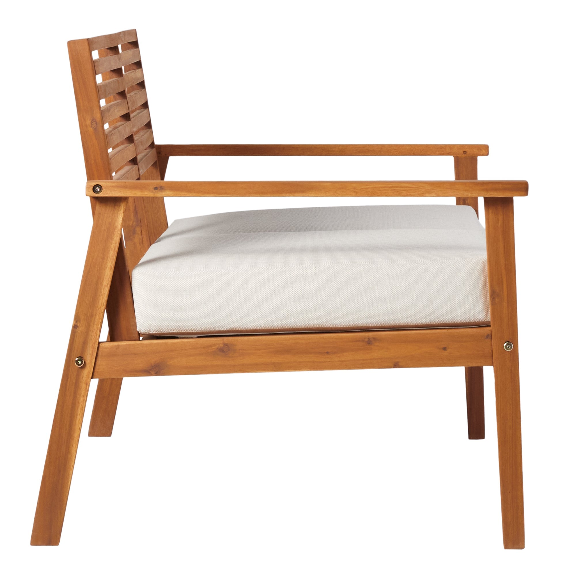 Loveseat de exterior con respaldo de listones de acacia de estilo moderno de mediados de siglo de Zander