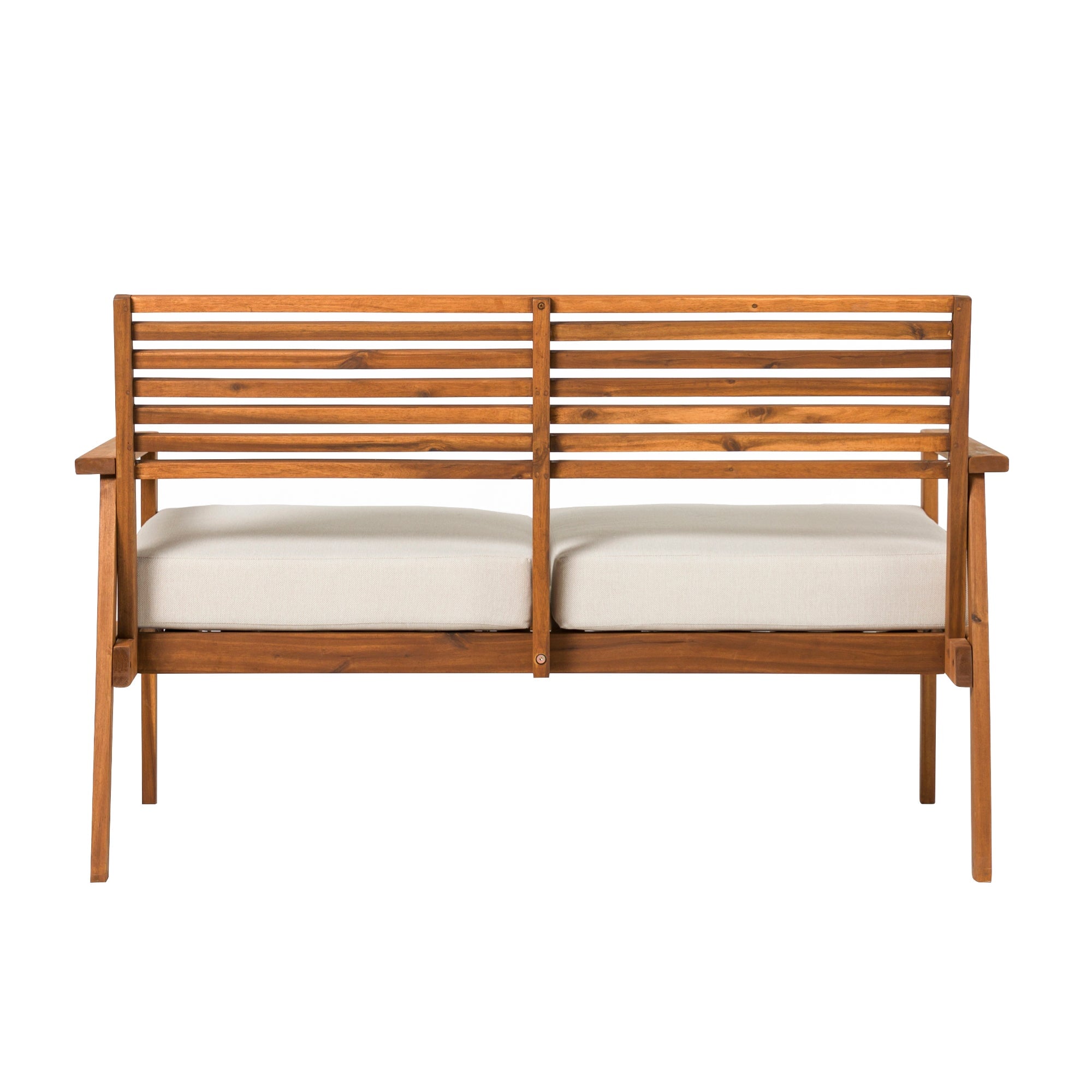 Loveseat de exterior con respaldo de listones de acacia de estilo moderno de mediados de siglo de Zander