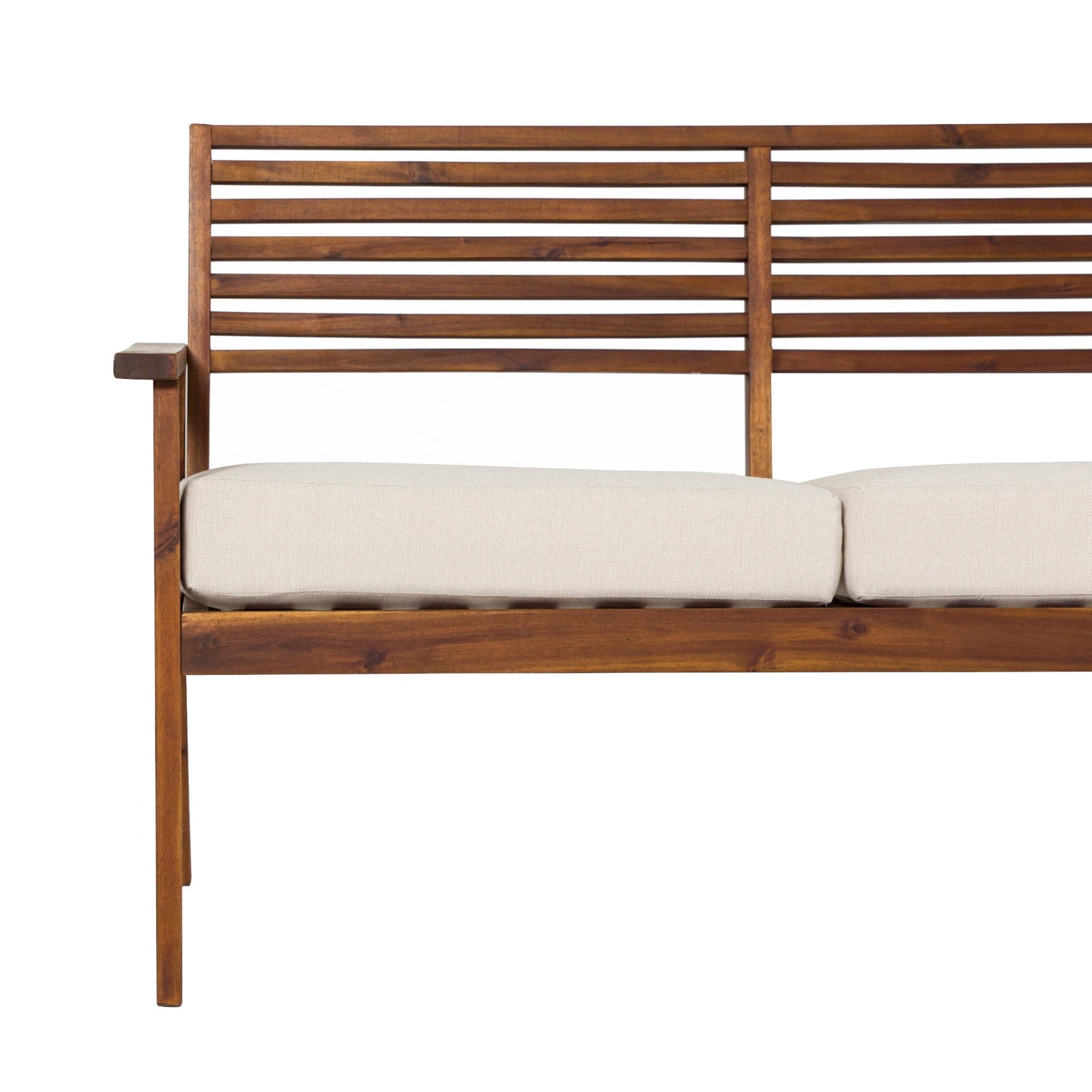 Loveseat de exterior con respaldo de listones de acacia de estilo moderno de mediados de siglo de Zander