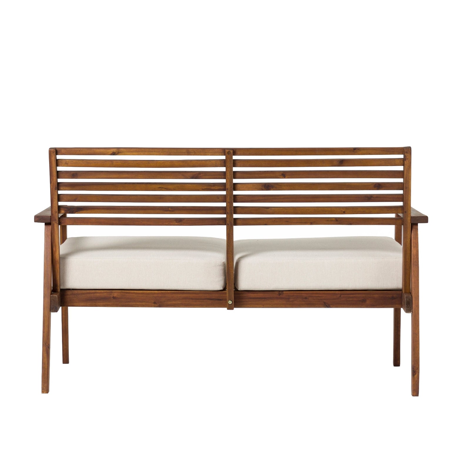 Loveseat de exterior con respaldo de listones de acacia de estilo moderno de mediados de siglo de Zander