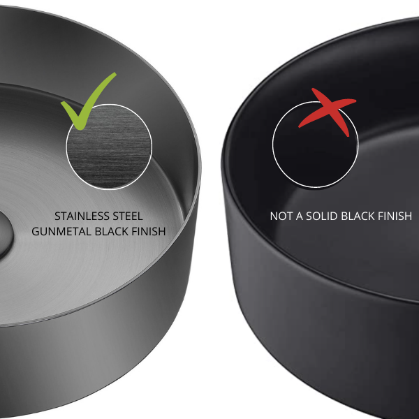 Lavabo de baño Zeek de 14" con forma redonda y revestimiento PVD Nano Tech en color negro metalizado ZN-B144