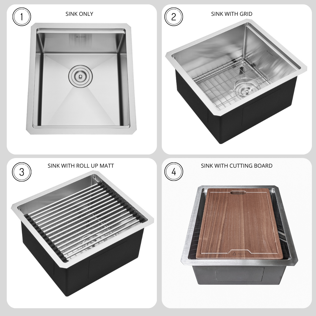 Fregadero de cocina empotrado Zeek de 17 x 19 pulgadas para cocina pequeña o barra húmeda, acero inoxidable 16G ZH-LD17