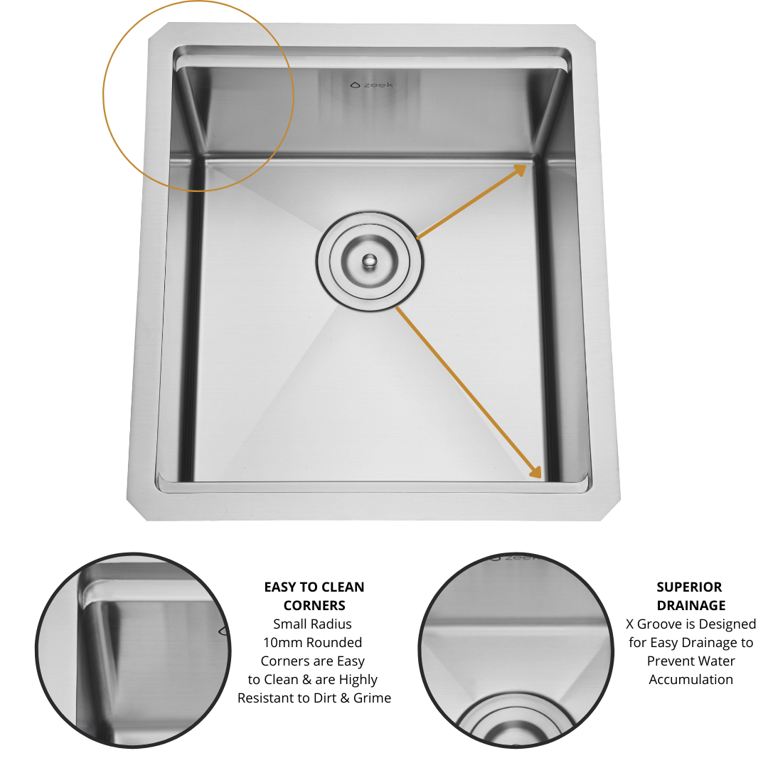 Fregadero de cocina empotrado Zeek de 17 x 19 pulgadas para cocina pequeña o barra húmeda, acero inoxidable 16G ZH-LD17