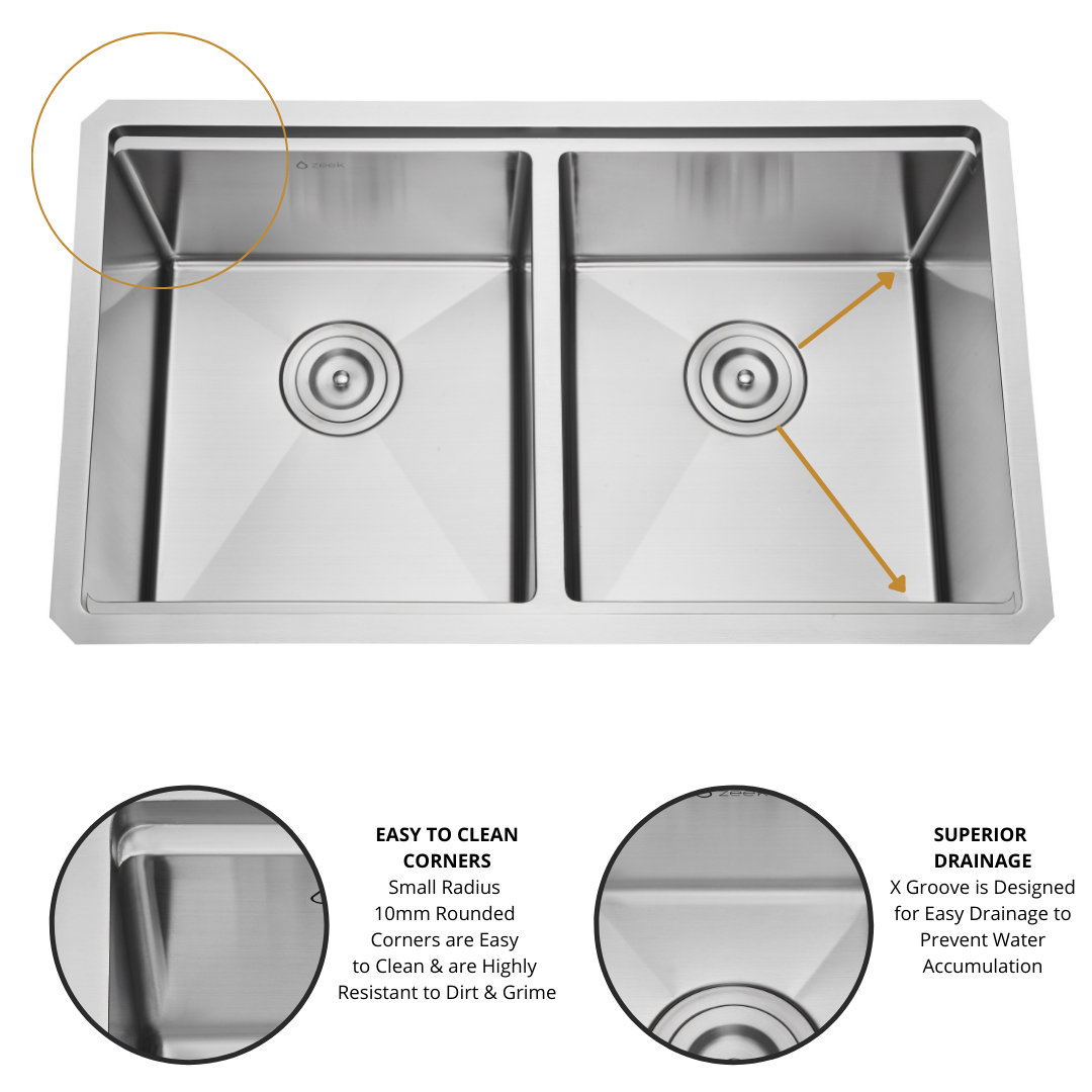 Fregadero de cocina de acero inoxidable de 32 x 19 pulgadas con doble cubeta empotrable/bajo encimera Zeek, con 50/50 cuencos y accesorios ZH-LD50