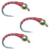 3 Pack Bead Head Red Zebra Midge Still Water Nymph Fly Fishing Fly Hook Size 18