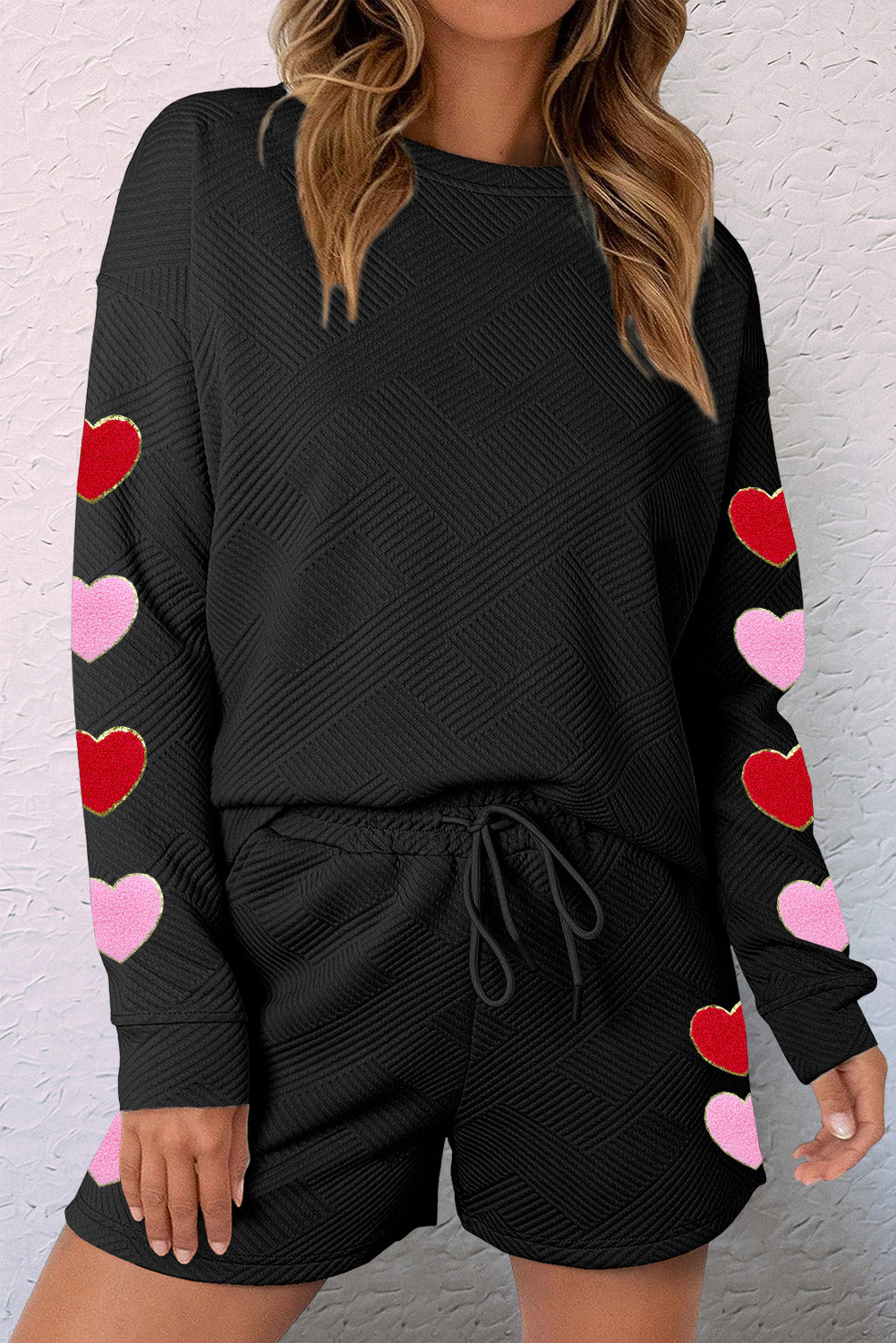 Ultra Soft Waffle Knit Lounge Set with Heart Details