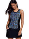 Black Tankini Set with Colorful Geometric Design