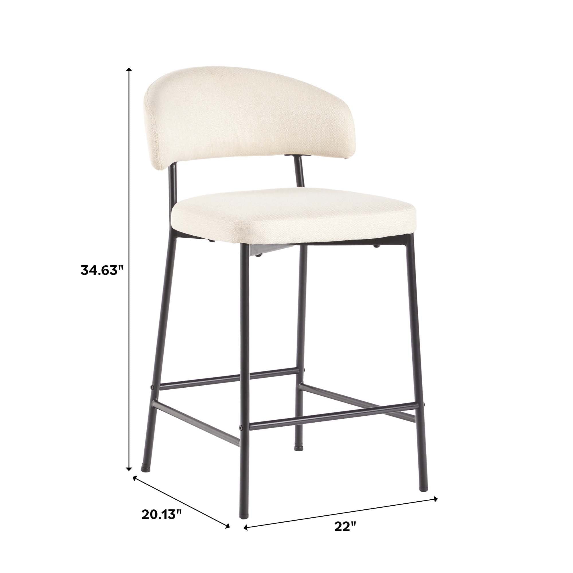 Taburete de bar curvo tapizado moderno Alexis, juego de 2