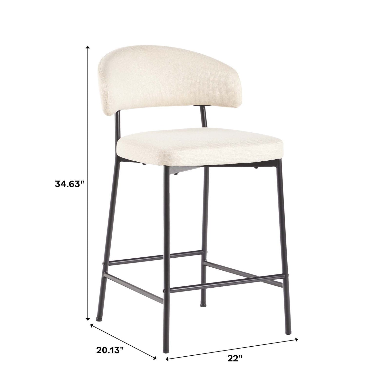 Taburete de bar curvo tapizado moderno Alexis, juego de 2