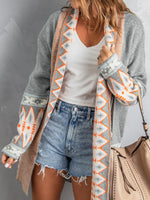 Open Front Long Cardigan with Tribal Print