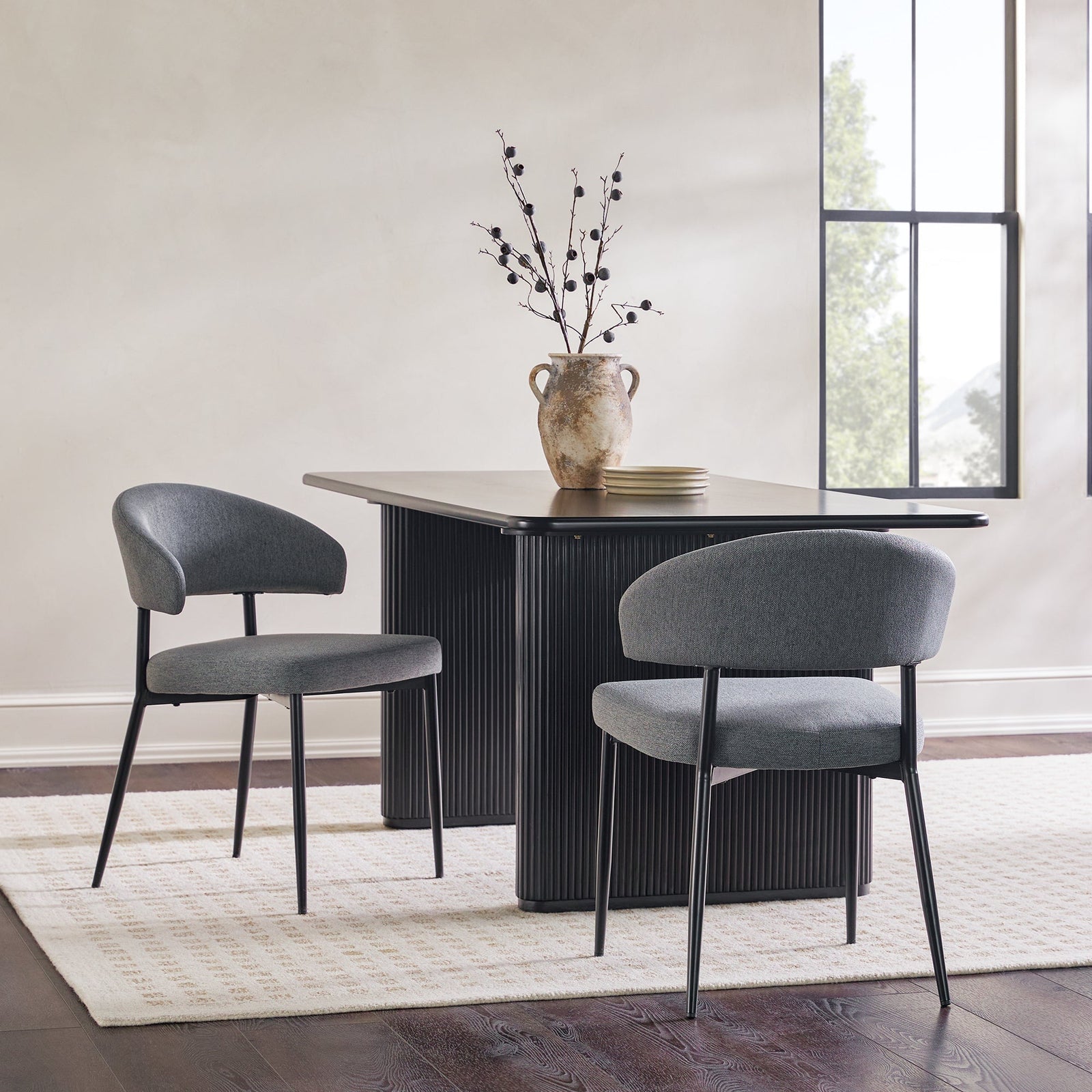 Silla de comedor curvada tapizada moderna Alexis, juego de 2
