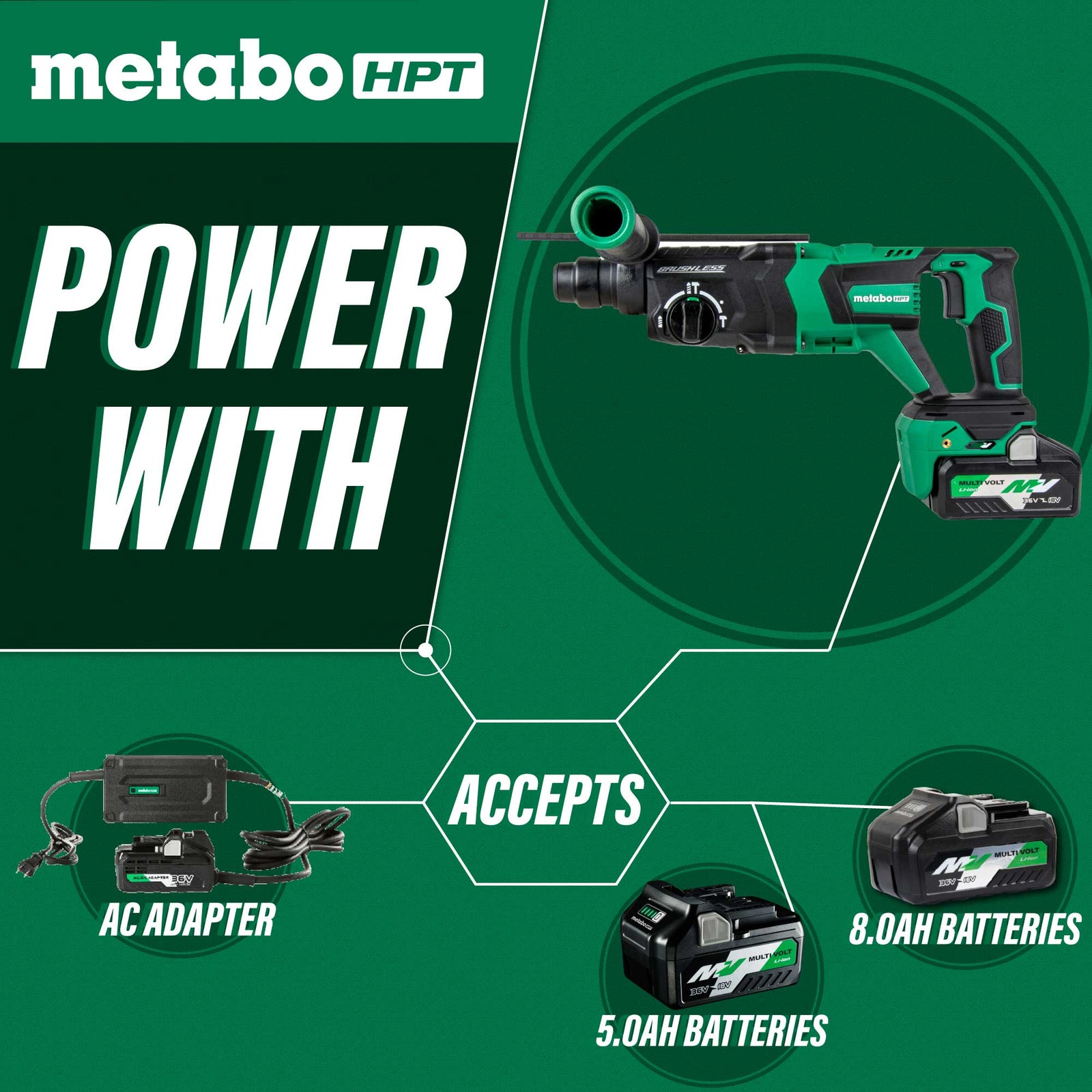 Metabo HPT DH3628DDM 36V MultiVolt Brushless SDS Plus 1-1/8