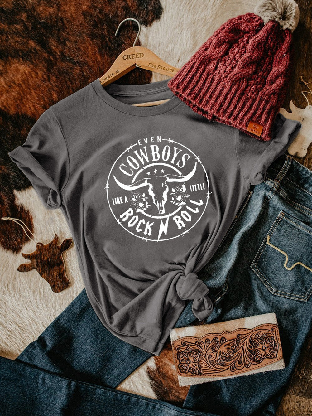 Cow Skull Graphic Tee, Rock n Roll Style