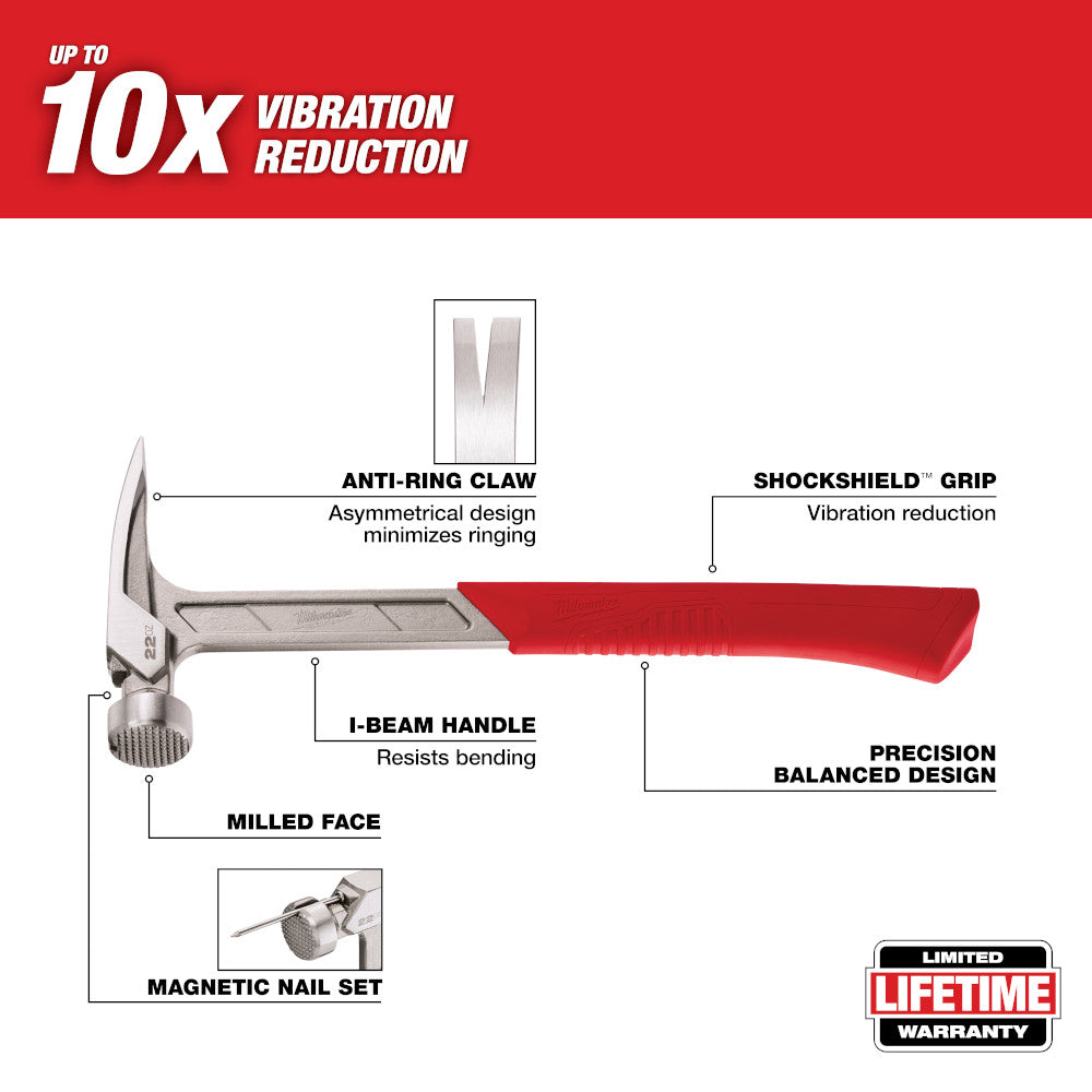 Martillo de carpintero de cara fresada Milwaukee 48-22-9022 de 22 oz