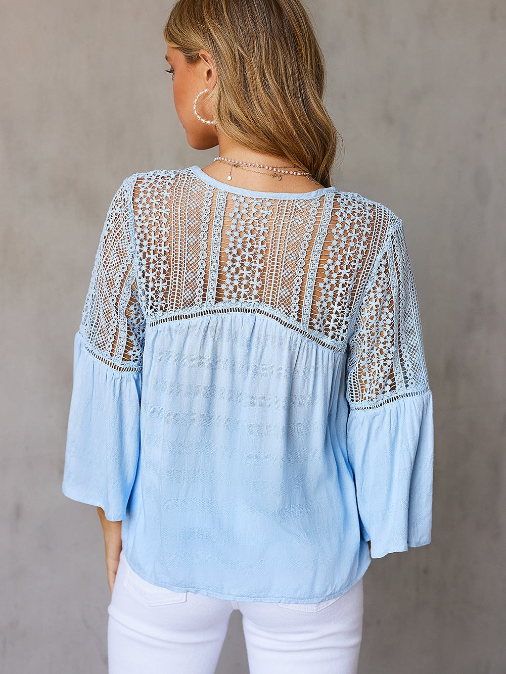 Crochet Insert Button-Down Blouse