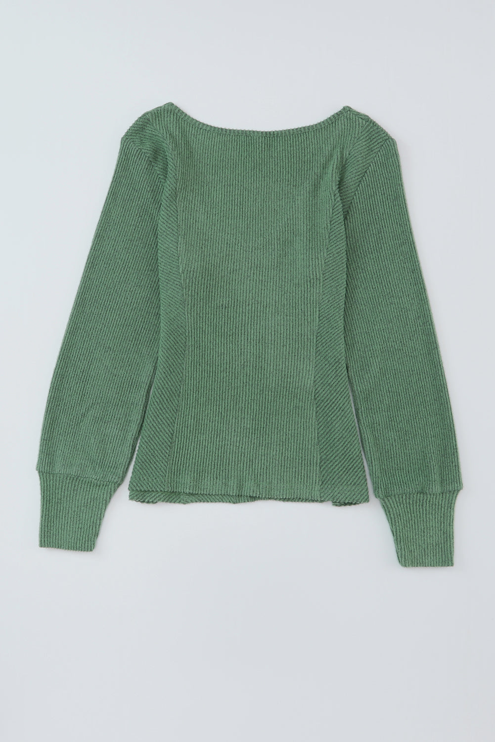 Fitted Ribbed Knit Sweater in Green