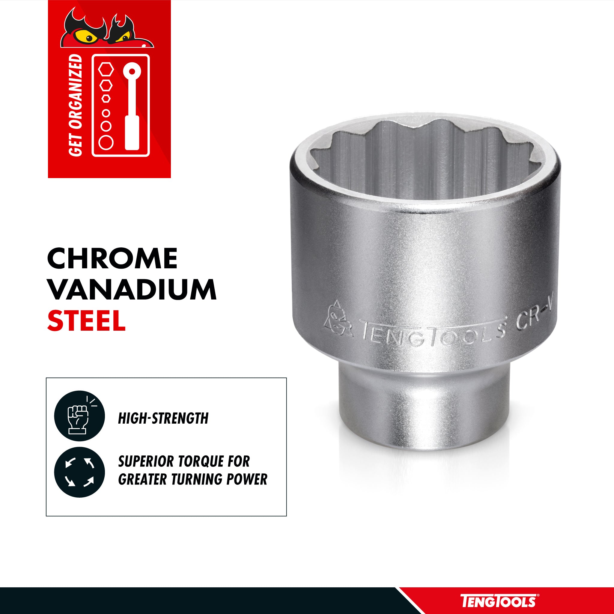 Teng Tools 2 Inch 12 Point SAE Shallow 3/4 Inch Drive Chrome Vanadium Socket | Mechanic Tool | Hand Tool - M340164-C