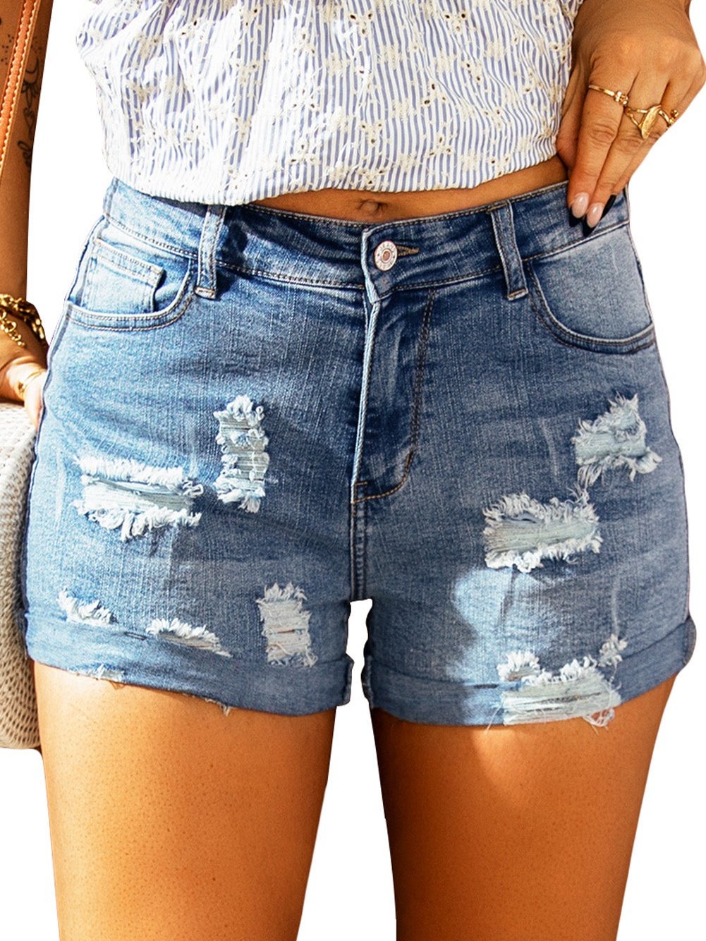 Patriotic Distressed Denim Shorts