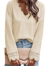 Relaxed Fit Ribbed Knit Blouse with Lace Trim