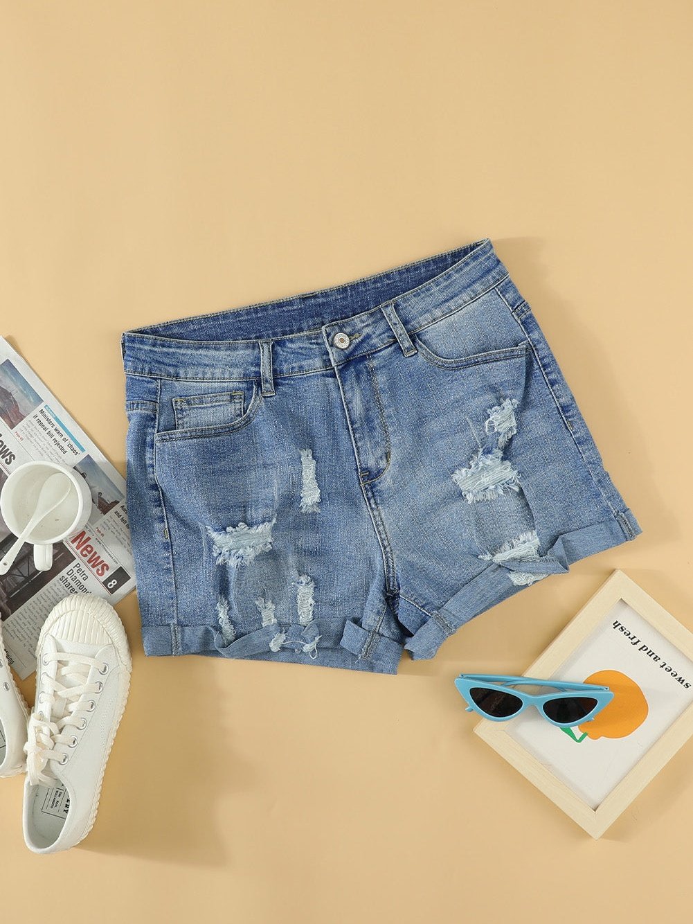 Patriotic Distressed Denim Shorts