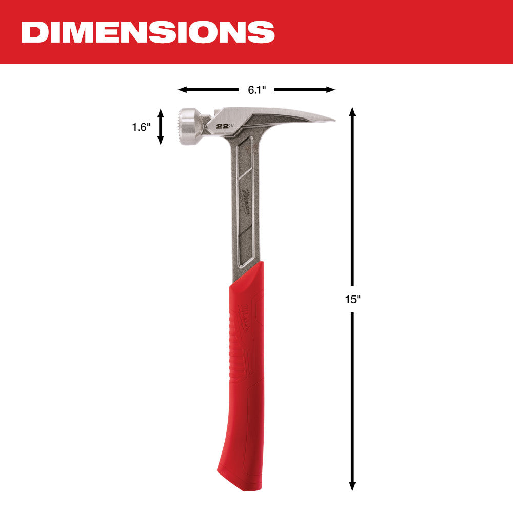 Martillo de carpintero de cara fresada Milwaukee 48-22-9022 de 22 oz