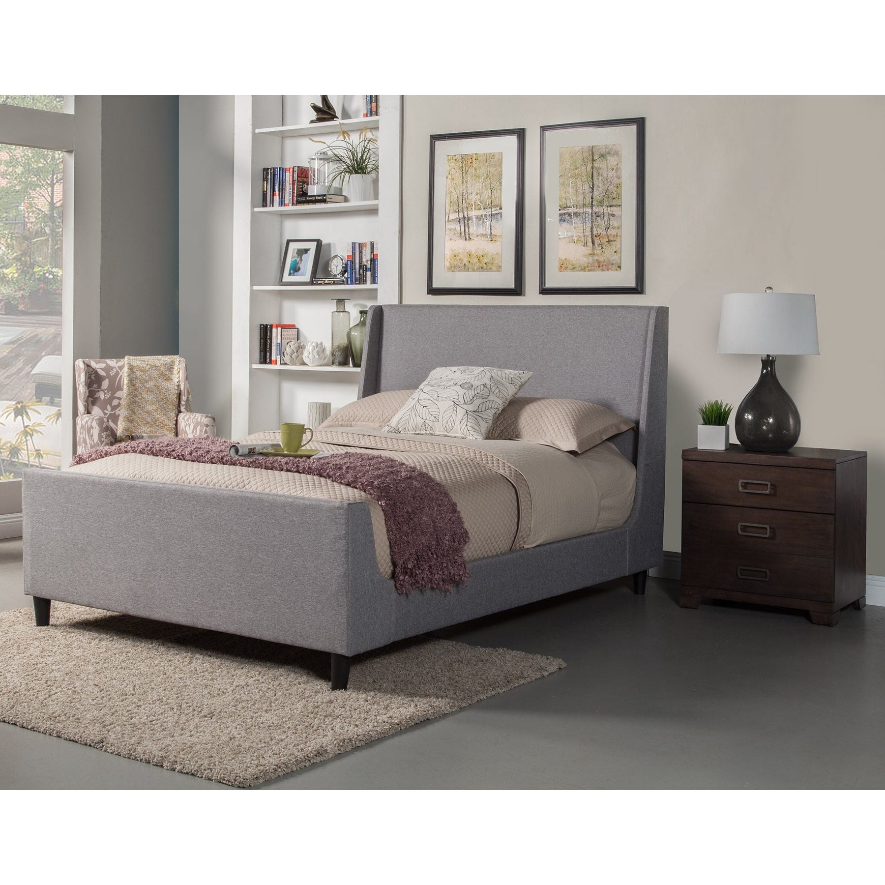 Cama Amber, lino gris