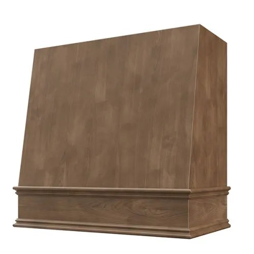 American Walnut Wood Range Hood With Angled Front and Decorative Trim - 30